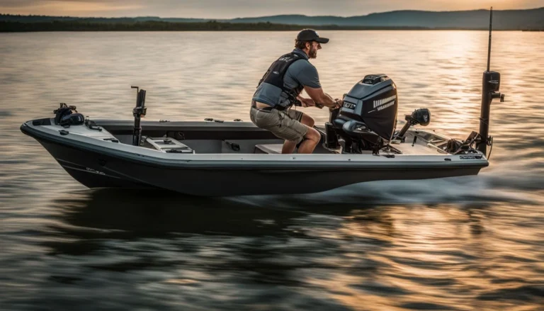 A fisherman using advanced fishfinder technology on a boat.