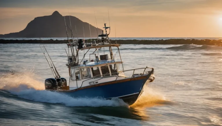 A fishing boat with Garmin depth finder navigating calm waters.